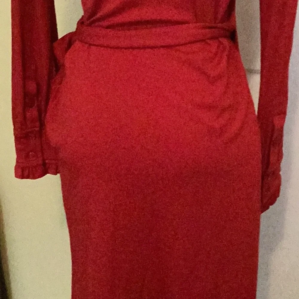 Diane von Furstenberg Deep Red Wrap Dress w/ Ruffles & Slightly Puffed Sleeves